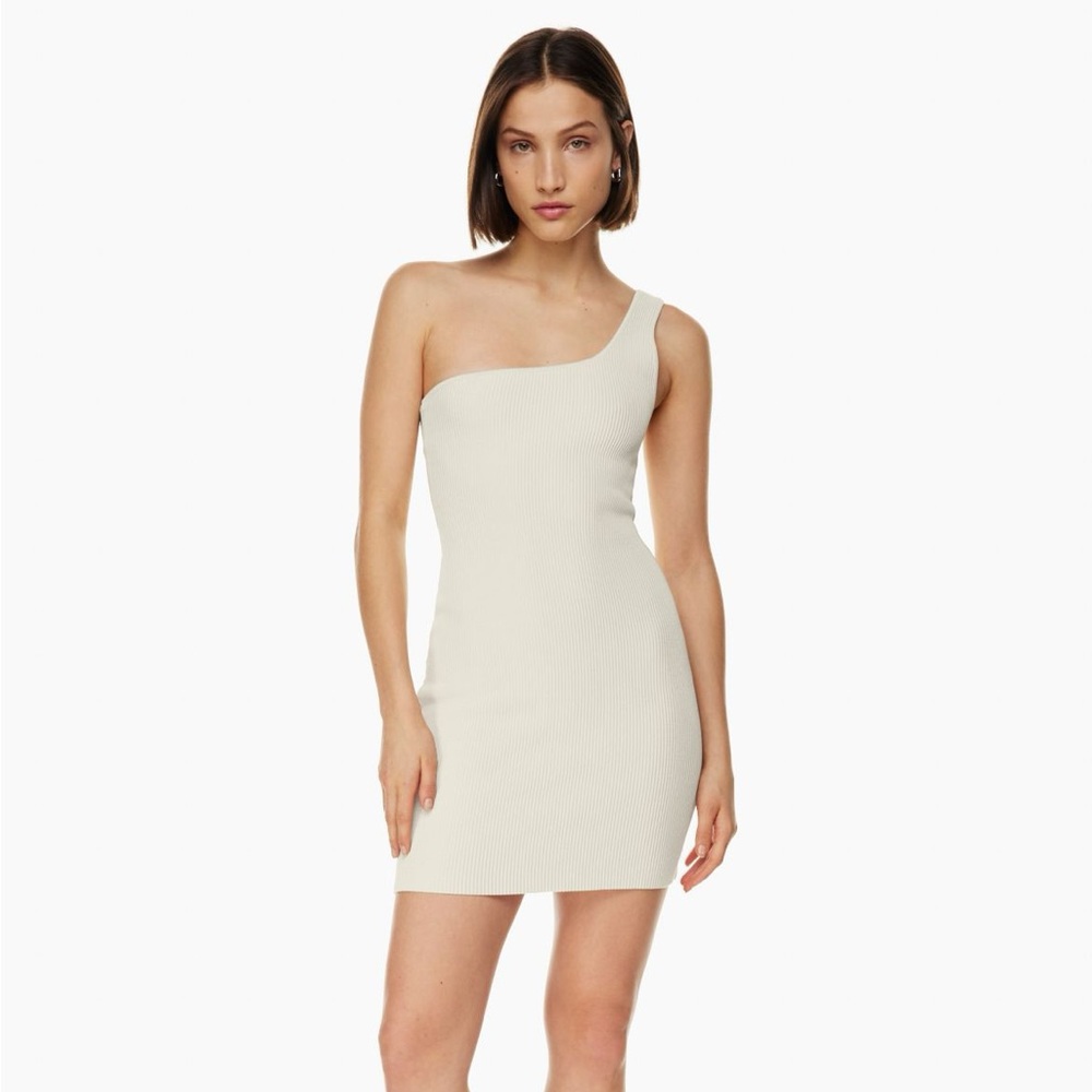 Aritzia Babaton Sculpt Knit One-Shoulder Dress - Cement Blue